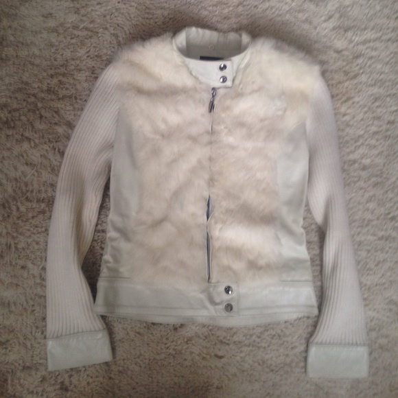 Y2K bebe Ivory Fur Front Sweater Jacket - Picture 2 of 7